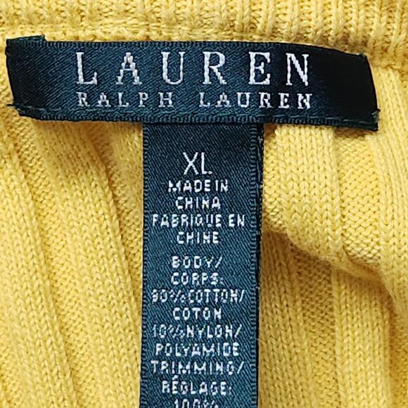 Lauren Ralph Lauren Sweater Womens XL Yellow Button Shoulder Faux Suede Patch - Picture 10 of 12